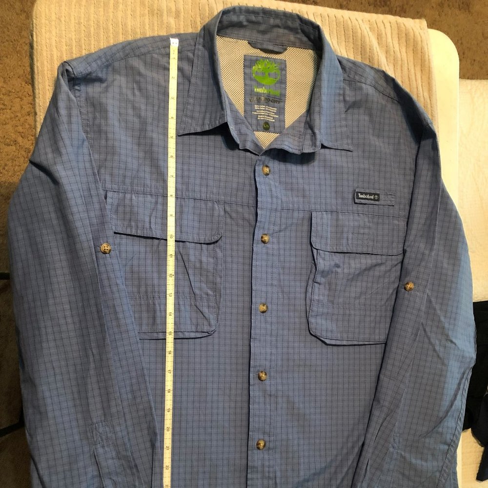 Men's Timberland TURBO-DRY Quick Dry Fishing Hiking Long Sleeve Shirt Blue LARGE